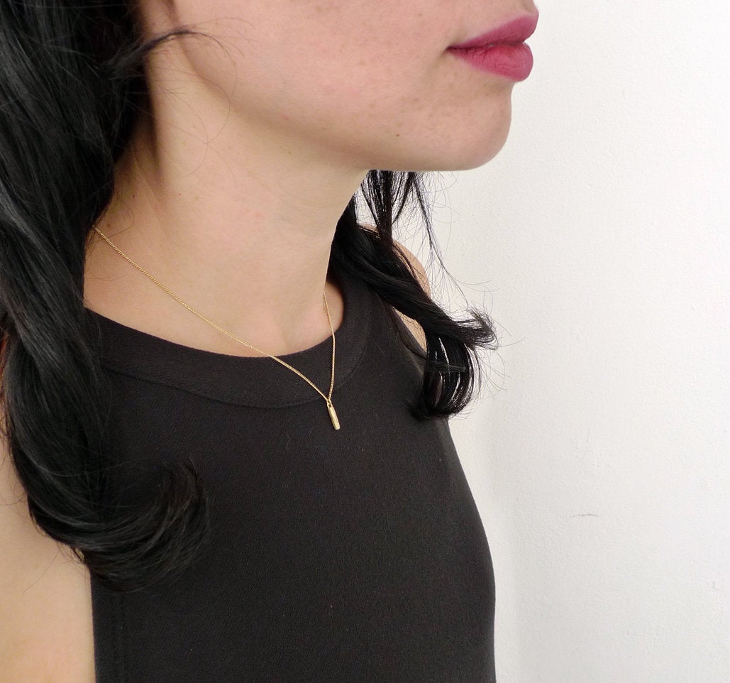 14K Yellow Gold Minimalist Line Pendant Ancient Style Textured Recycled Gold Wand Charm Unpolished Layered Bar Drop Y Necklace