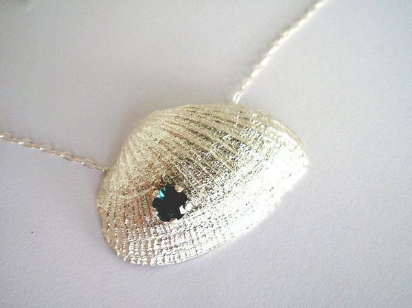 beach colors gemstone seashell pendant sterling silver handmade bivalves 
