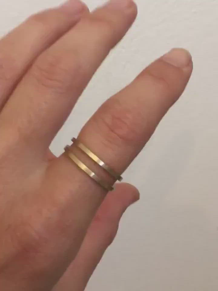 plain simple thin straight 14K gold rings rectangle profile set mix match shiny or matte