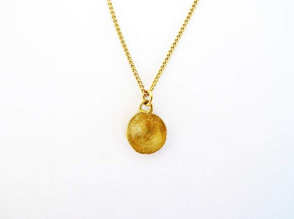 14k yellow gold handmade rustic earthy recycled textured unpolished simple disc small charm