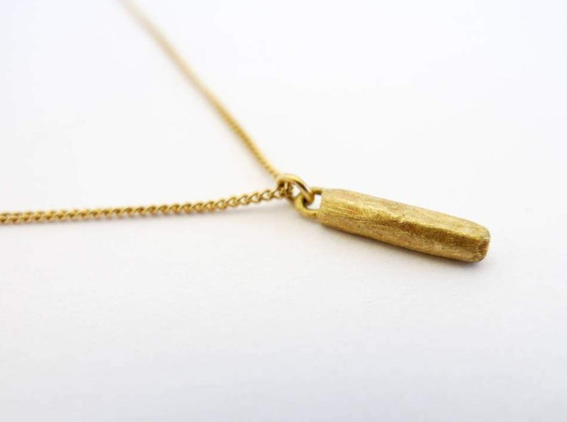 14K Yellow Gold Minimalist Line Pendant Ancient Style Textured Recycled Gold Wand Charm Unpolished Layered Bar Drop Y Necklace