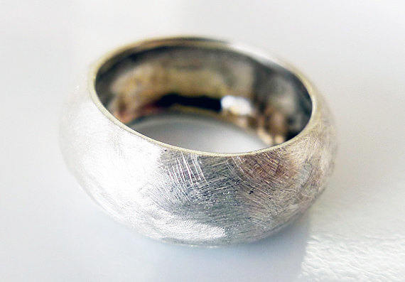 handcrafted textured scratches large silver dome ring statement wedding proposal unisex band