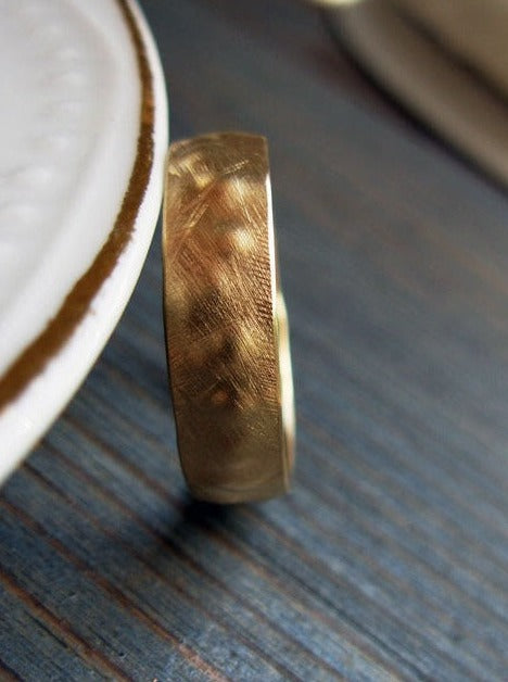 Unisex 14K Gold Band Bumps / Dots Textured Rough Recycled Gold Ring Unique Hammered & Scratched Unpolished Alternative Wedding Band