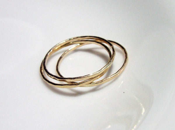 thin dainty hammered gold sparkling rustic 14k recycled gold ring spacer enhancer