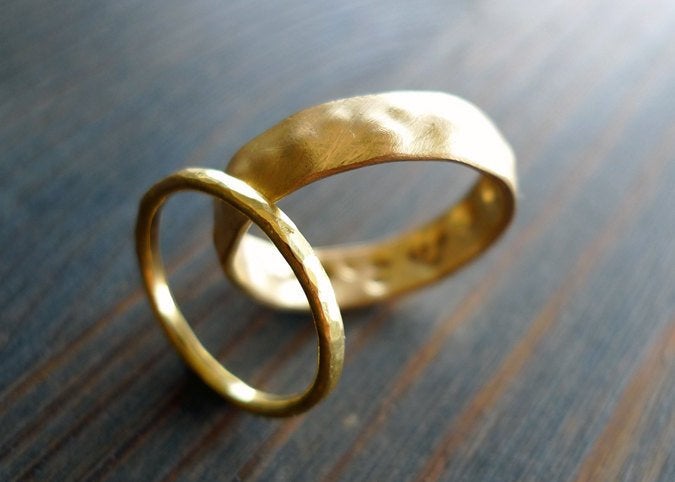 Unisex 14K Gold Band Bumps / Dots Textured Rough Recycled Gold Ring Unique Hammered & Scratched Unpolished Alternative Wedding Band