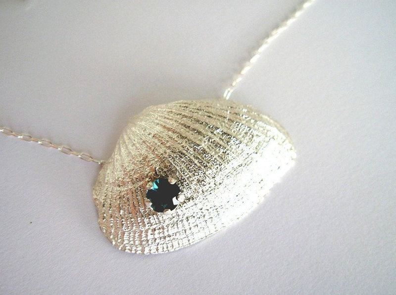 beach colors gemstone seashell pendant sterling silver handmade bivalves 