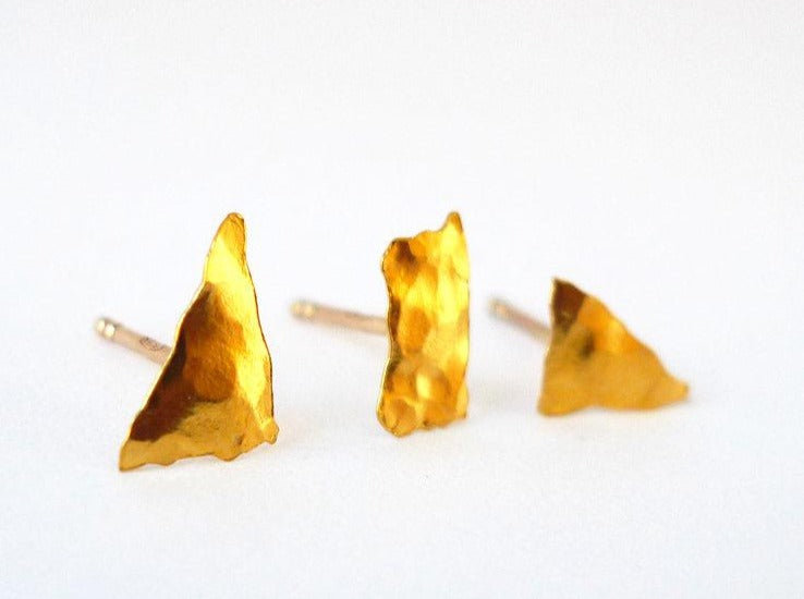 solid gold earrings organic shapes jewelry 24 karat gold unisex antique style Recycled 