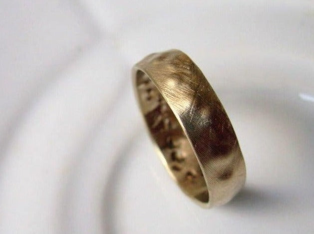 Unisex 14K Gold Band Bumps / Dots Textured Rough Recycled Gold Ring Unique Hammered & Scratched Unpolished Alternative Wedding Band