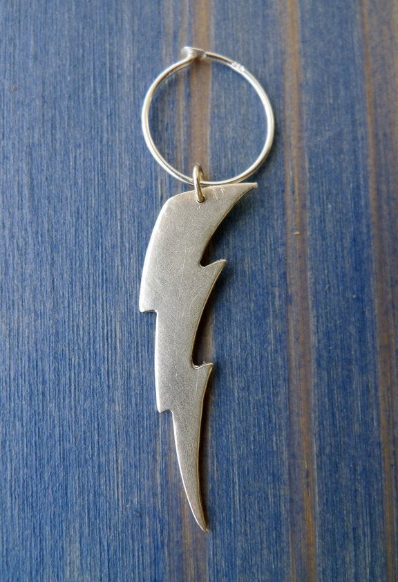 handmade silver animated lightning bolt flat earring hoop dangle weather jewelry