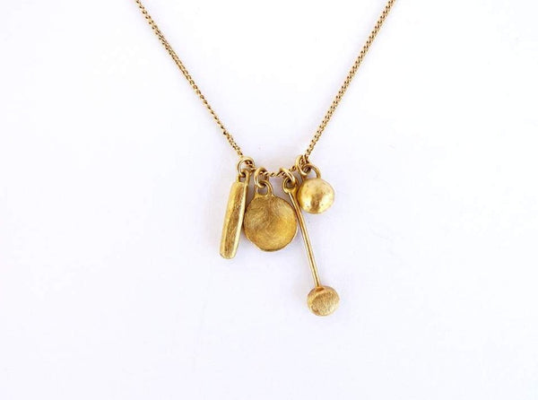 unique organic tiny dainty solid gold charms necklace. rustic earthy little objects gold pendant charms necklace. 14K 18K recycled gold stylish luxury jewelry