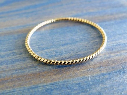 ultra thin rope ring braided twisted wire solid 14ct gold dainty band spacer enhancer skinny