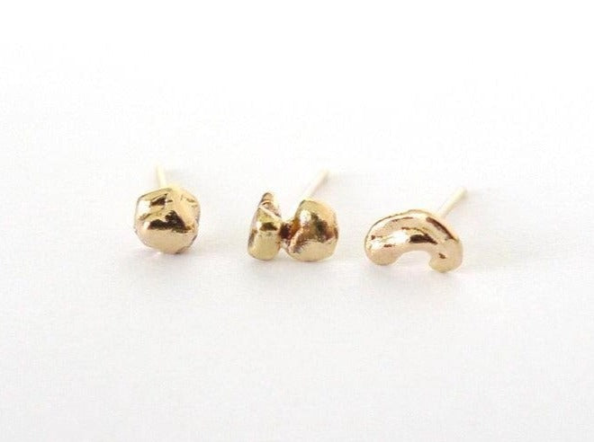 tiny solid gold nugget studs recycled 9ct organic shapes earrings