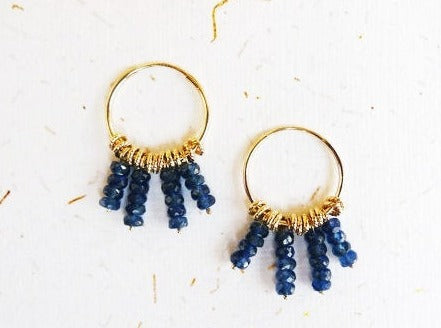 gold hoop dangle sapphire earrings
