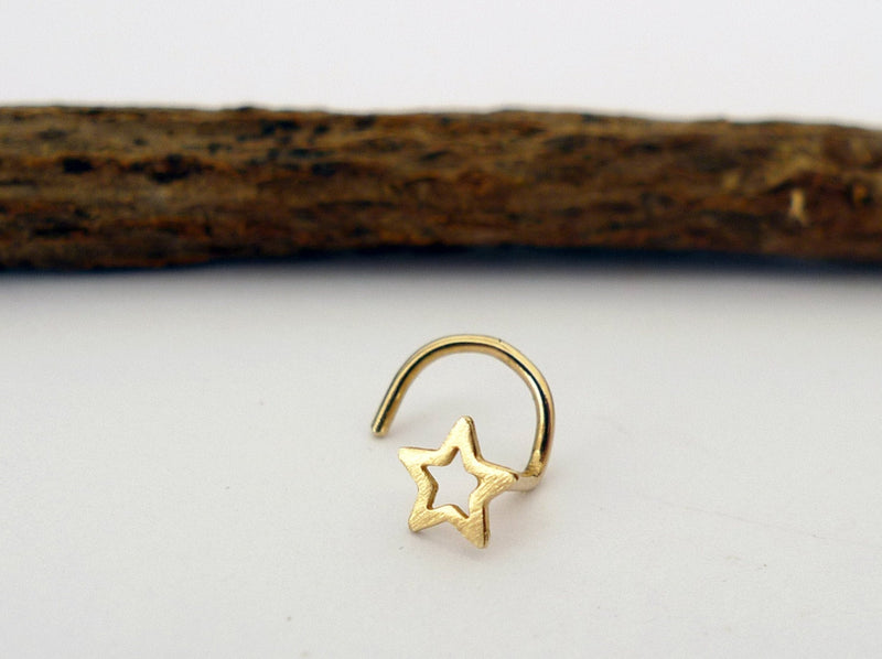 recycled solid gold 14k open star outline nose stud handmade 
