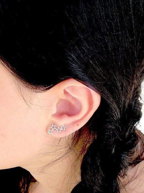 open stars ear climber earring 14K gold 18K recycled