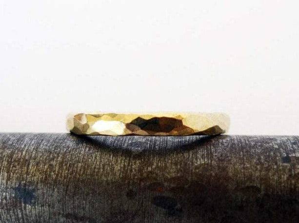 thick handmade 14 karat gold hammered wedding ring. recycled textured unisex ring. rustic earthy timeless band.