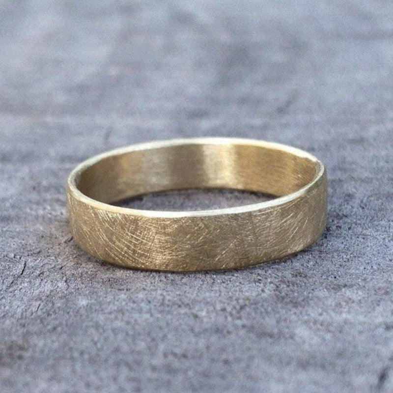rough rustic textured man wedding band flat comfort fit 14ct handmade 5mm or 6mm ring recycled