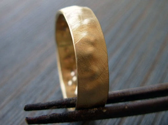 Unisex 14K Gold Band Bumps / Dots Textured Rough Recycled Gold Ring Unique Hammered & Scratched Unpolished Alternative Wedding Band