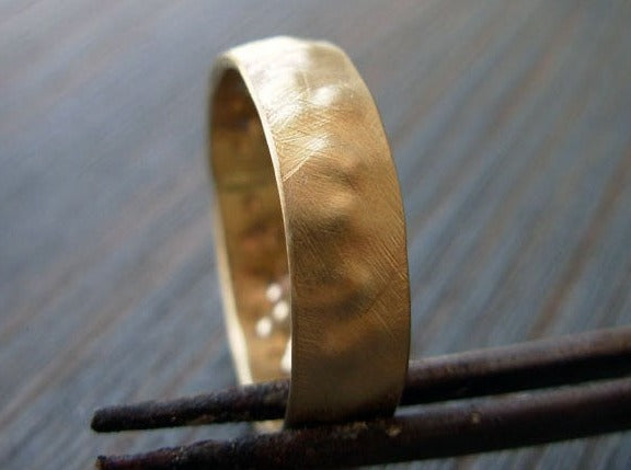 14k 18K gold hammered band organic shapes. rustic earthy recycled gold, alternative unique wedding band. textured man gold ring.