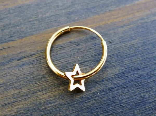 recycled gold 14k hoop endless earring open star element dangle
