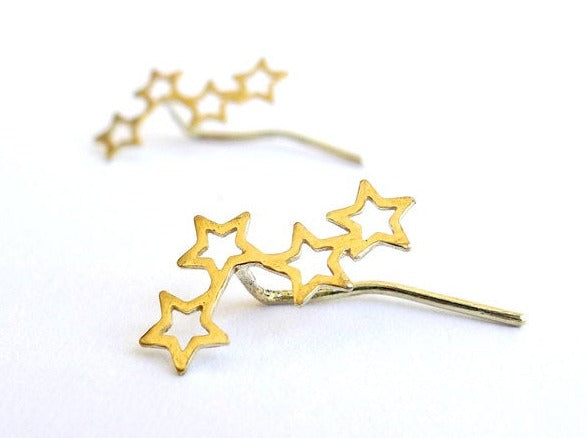 recycled 14k 18k gold stars burst cluster ear climber earring handmade open stars 