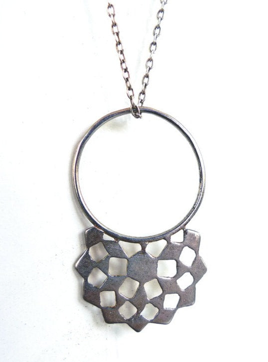 drop circle necklace lightweight modern mashrabiya ring recycled sterling silver