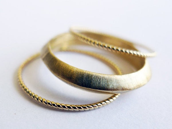 handmade gold rings set 14k recycled gold one knife edge ring and two skinny braided 14K gold rings looks amazing as a set