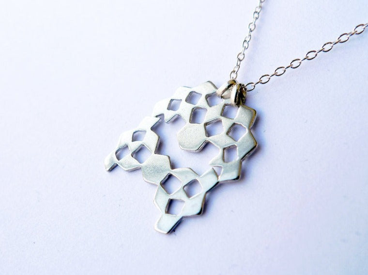 handmade solid silver 925 lace cutout dainty abstract mashrabiya pendant necklace