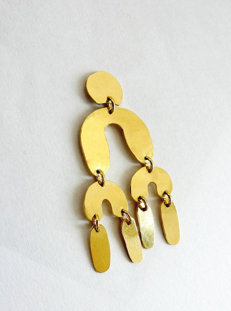 עגילי זהב אמיתי 14 קרט מיוחדים אמנותיים חד פעמיים אונליין עגילי מובייל דינמיים מתנדנדים בסגנון קשתות עיצוב גרפי ארכיטקטוני