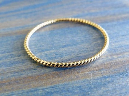 ultra thin rope ring braided twisted wire solid 14ct gold dainty band spacer enhancer skinny